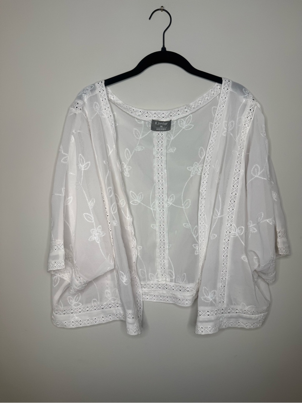 K Jordan White Sheer Embroidered Kimono